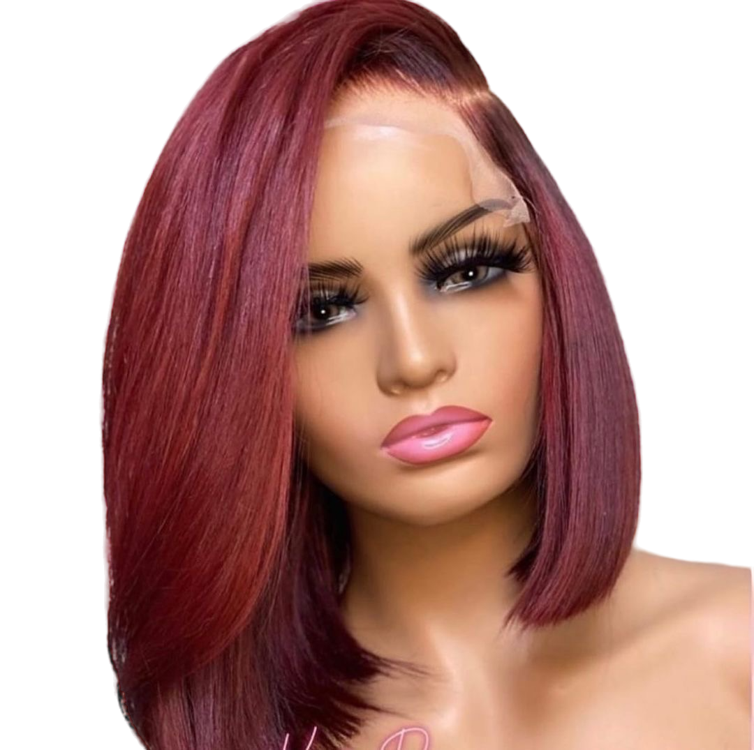 Straight Burgundy Lace Bob Wig 14 inches