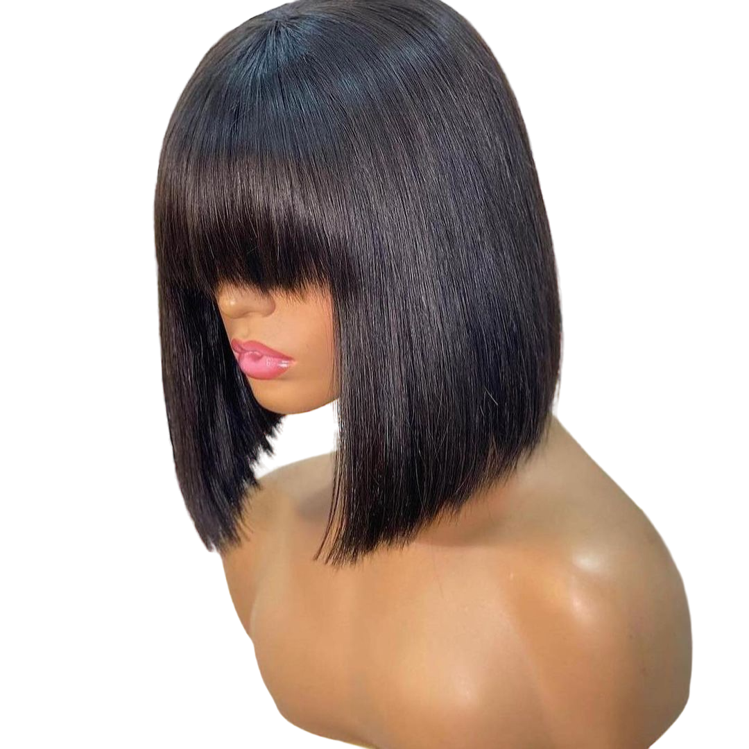 Straight Short Bob Wig with Bangs 12inch