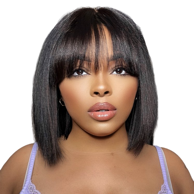 Straight Short Bob Wig with Bangs 12inch