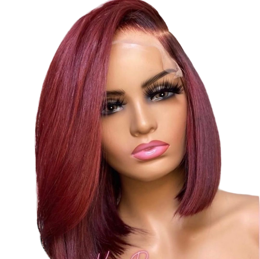 Straight Burgundy Lace Bob Wig 14 inches